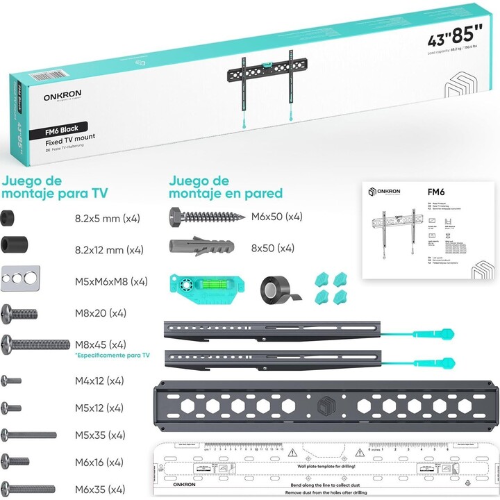 Accessorio per montaggio a parete per TV Onkron FM6-B /43-85"/Nero