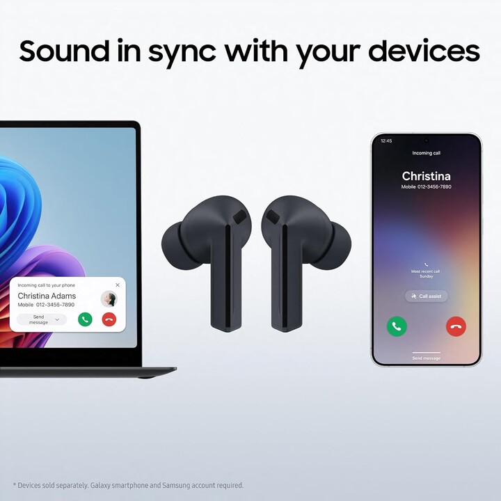 Samsung Galaxy Buds3 FE, Galaxy AI, fones de ouvido sem fio, cancelamento de ruído, Bluetooth, áudio 360, cinza