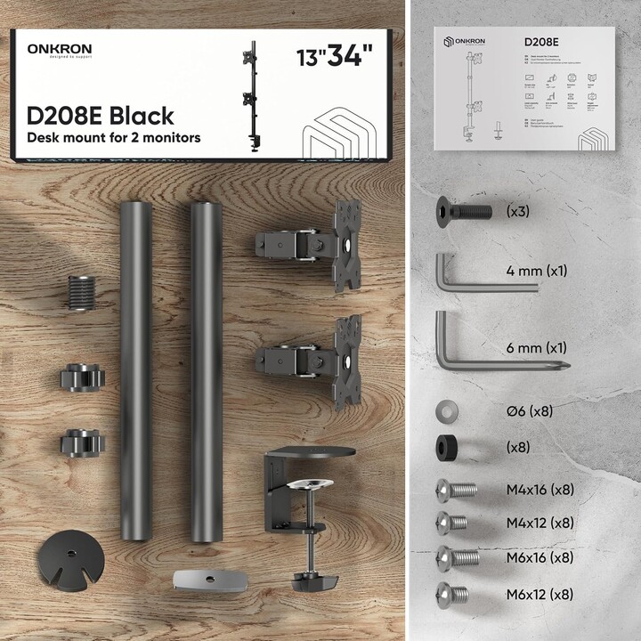 Support mural pour moniteur Onkron D208E-B, accessoire pour moniteur 13-34", noir