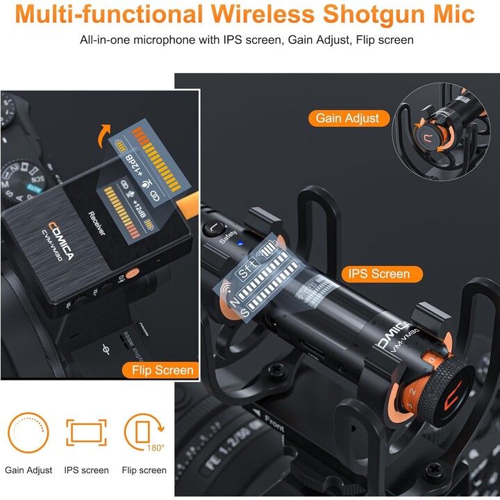 COMICA VM30 Microfone sem fios com gravação integrada e design flutuante