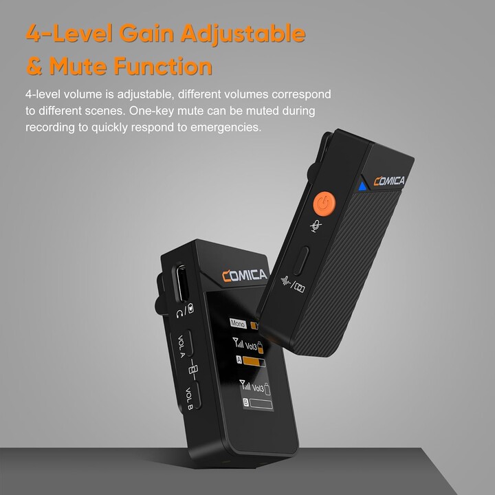 COMICA Vimo C3 Microfone Lavalier Sem Fios de 2 Canais com Controlo e Cancelamento de Som