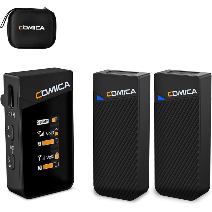 COMICA Vimo C2 Microfono lavalier integrato a 2 canali con controllo e cancellazione del suono