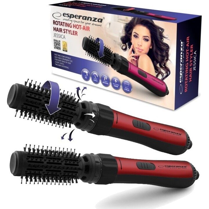 Esperanza EBL008 Secador de Cabelo Rotativo Modelador 1000 W Preto Vermelho