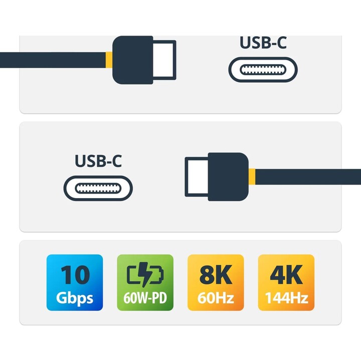 StarTech.com Câble USB-C de 50cm, USB 10Gbps, 60W (3A) Power Delivery, 8K 60Hz/4K 144Hz DP Alt Mode - Compatible Thunderbolt