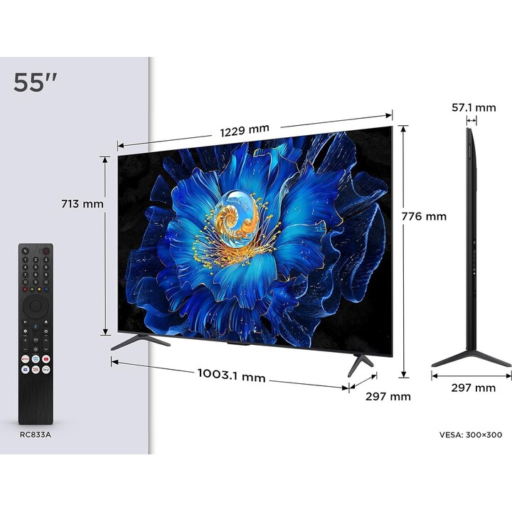Tcl 55C61Ks Qled Mini Led Tv, 55 Inches, 4K HDr Premium, Dolby Vision & Atmos, Onkyo 2.1 Sound, Smart Tv With Google Tv, Game Ma