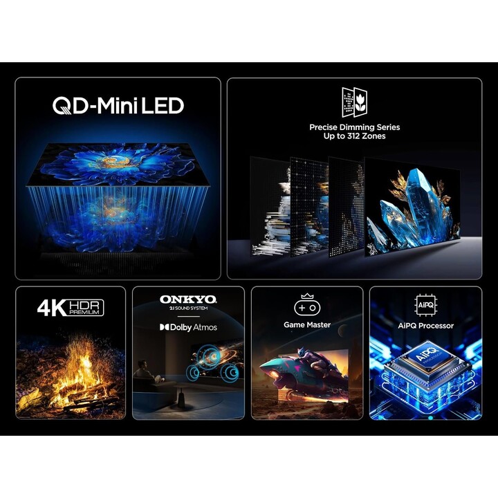Tcl 55C61Ks Qled Mini-LED-Fernseher, 55 Zoll, 4K HDR Premium, Dolby Vision & Atmos, Onkyo 2.1 Sound, Smart-TV mit Google TV, Gam