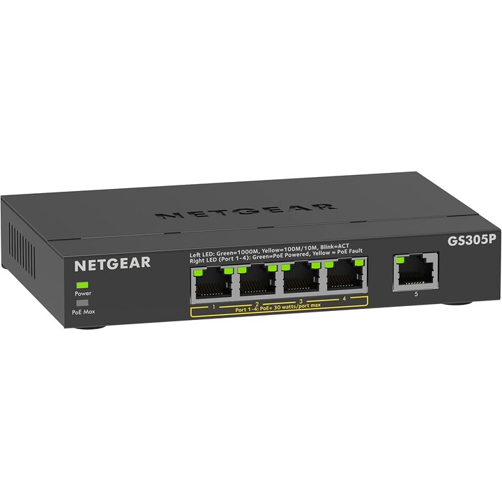 NETGEAR GS305Pv3 Unmanaged Gigabit Ethernet (10/100/1000) Power over Ethernet (PoE) Schwarz