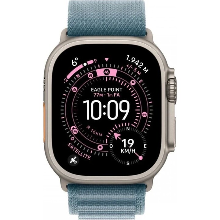 Apple Watch Ultra 3 GPS Cellular 49 mm Gehäuse aus natürlichem Titan Alpine Loop-Armband Hellblau M