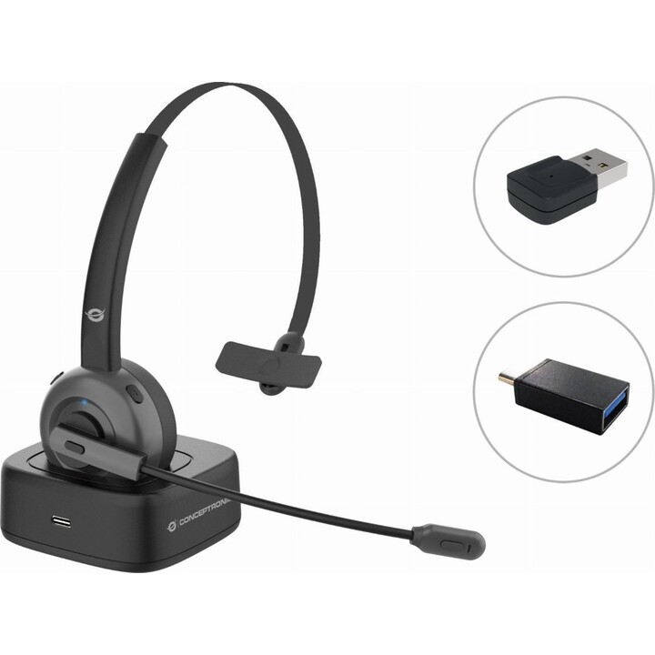 Casque Bluetooth Conceptronic avec station de charge et adaptateur Bluetooth inclus polona03bda