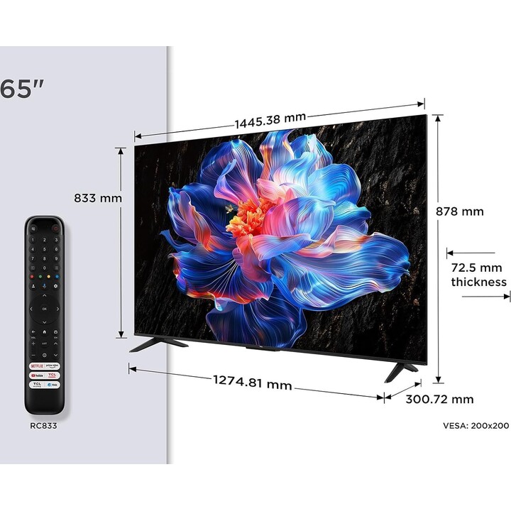 TCL 65-Polegadas 4K Ultra HD TV, 3840 x 2160 Pixels, Plano, 16:9, DLED, 65V6C