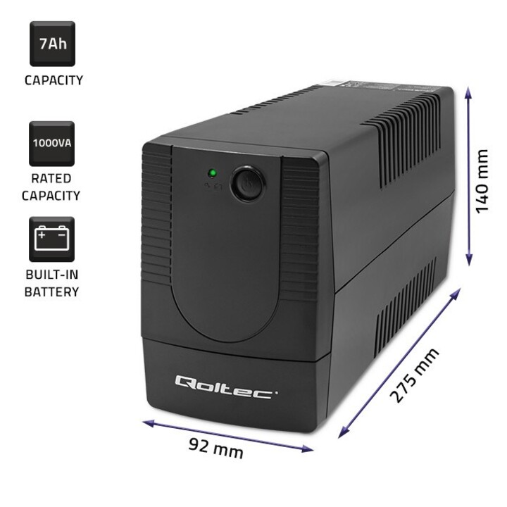 Qoltec 53774 alimentation d'énergie non interruptible Interactivité de ligne 1 kVA 600 W 1 sortie(s) CA