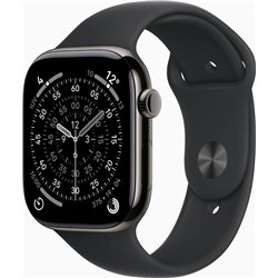 Apple Watch Series 11 GPS Cellular 46 mm, boîtier en titane noir ardoise avec bracelet sport noir - Taille M/L