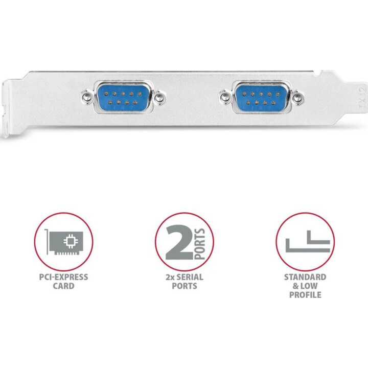 Axagon Tarjeta PCI Express con dos puertos serie de 250 kbps. ASIX AX99100, Estándar y de perfil bajo