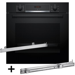 Bosch HBA514BB3, Multifunktionsbackofen mit 1-stufiger Teleskopführung HEZ538000 für sicheren Zugriff, Schwarz