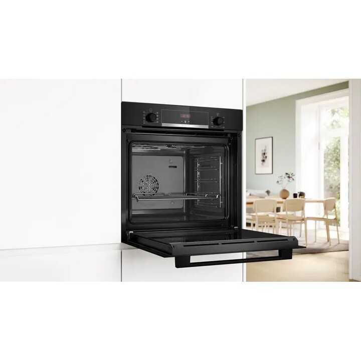 Bosch HBA514BB3, Multifunktionsbackofen mit 1-stufiger Teleskopführung HEZ538000 für sicheren Zugriff, Schwarz