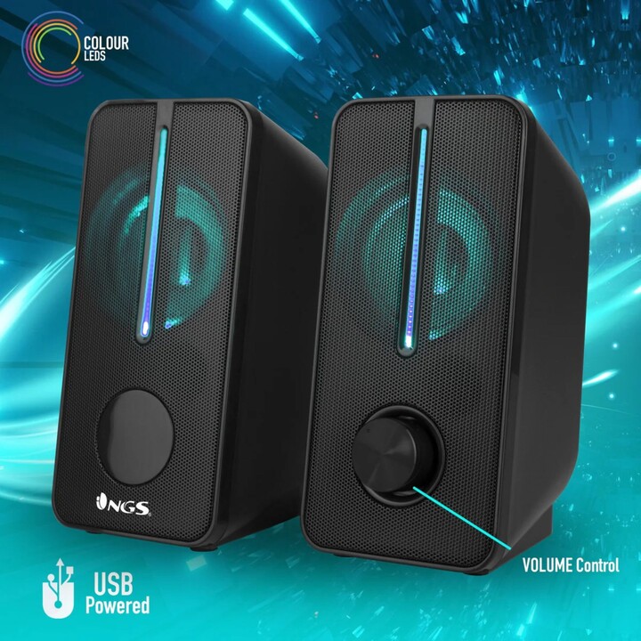 Altavoces Gaming NGS GSX-150 RGB 12w 3.5mm, Negros