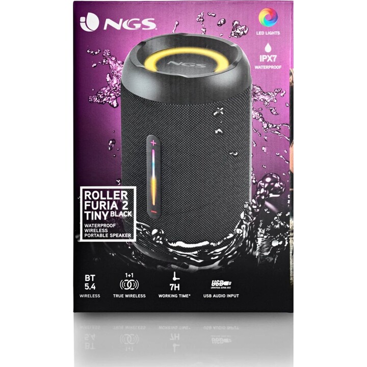 NGS Roller Fury 2 Tiny Bluetooth Speaker, 20W, 2.0, Black