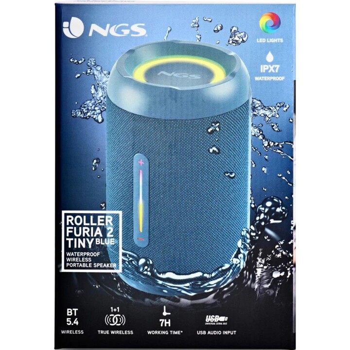 NGS Roller Furia2 Tiny Blue Haut-parleur sans fil 20 W, étanche IPX7, bleu