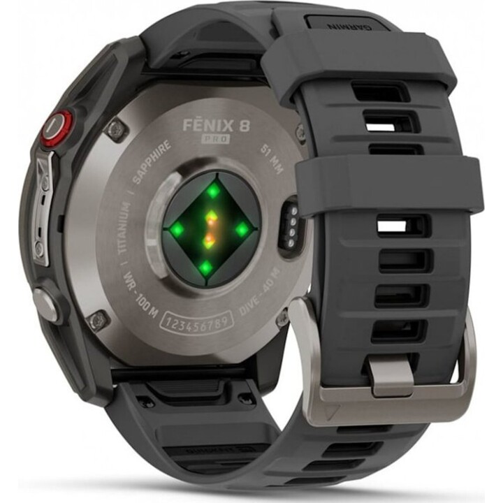 Garmin Fēnix 8 Pro 51 mm AMOLED Zafiro Grau Titan mit schwarzem Silikongehäuse