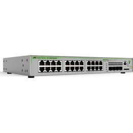 AT-GS970M/28-50 24 porte 10/100/1000T e 4 slot uplink SFP (100/1000X SFP), un alimentatore CA fisso, cavo di alimentazione UE