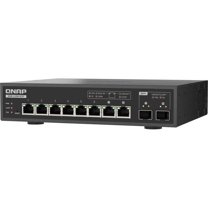 QNAP QSW-L3208-2C6T, 6 ports 10 Gbit/s, 2 ports 10G SFP+/NBASE-T combinés