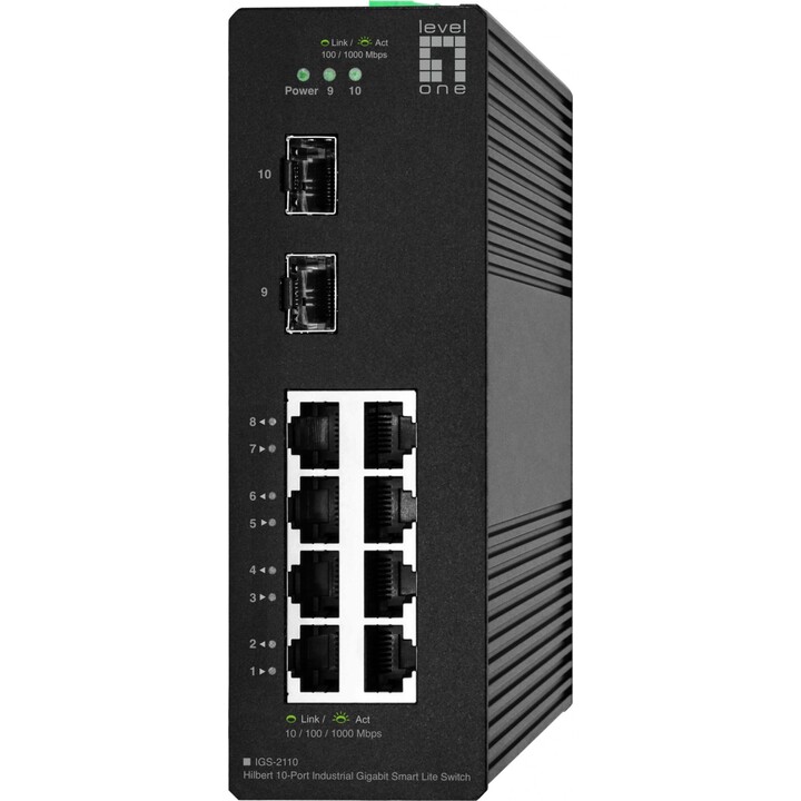 Hilbert 10-Port Smart Lite Gigabit Industrial Switch, 8 x Gigabit RJ45, 2 x Gigabit SFP