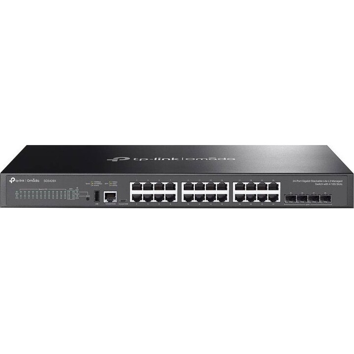 TP-Link Omada SG5428X(UN) Comutador Gerido L3 Lite de 24 Portas Empilhável com 4 Slots 10G