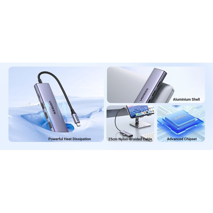 Ugreen 15596 laptop-dockingstation & portreplikator Kabelgebunden USB 3.2 Gen 1 (3.1 Gen 1) Type-A + Type-C Aluminium