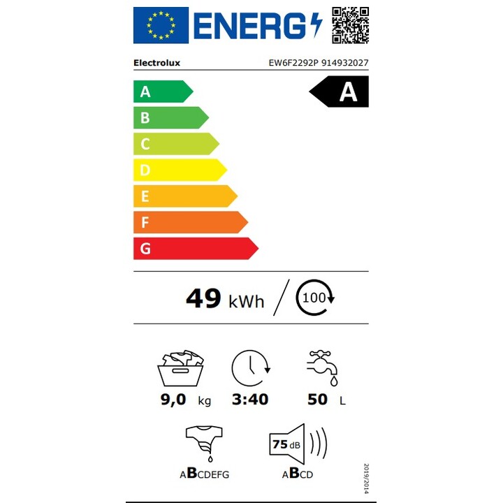 Lavadora Electrolux EW6F2292PSensiCare 600 AbsoluteCare de 9 kg Clase A Blanco