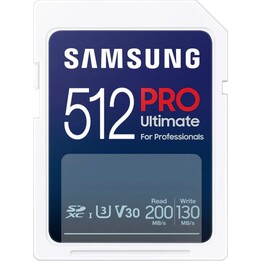 Carte mémoire SD Samsung SD PRO Ultimate 512 Go UHS-I U3 Full HD et 4K UHD 200 Mo/s en lecture 130 Mo/s en écriture