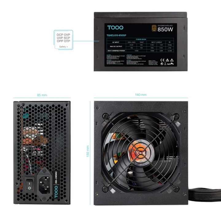 Fonte de alimentação ATX 850W Tooq Helios / APFC 80+ Bronze / Preta / TQHELIOS-850SP