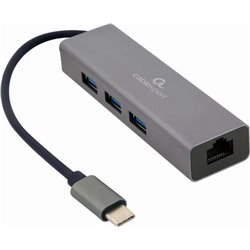 Gembird USB-C-Gigabit-Netzwerkadapter mit 3-Port-USB-3.1-Hub