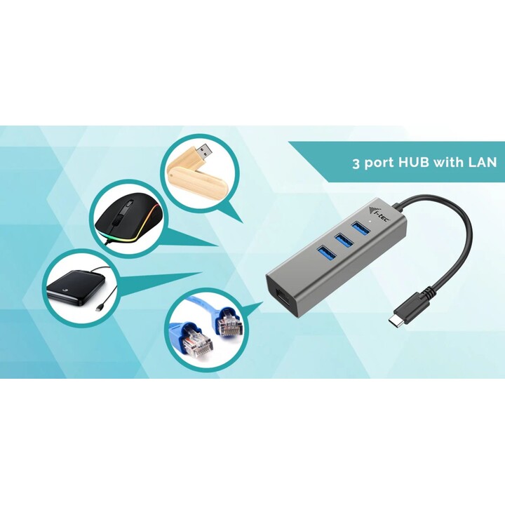 I-Tec USB-C 3xUSB 3.0 + Gigabit Ethernet metal hub