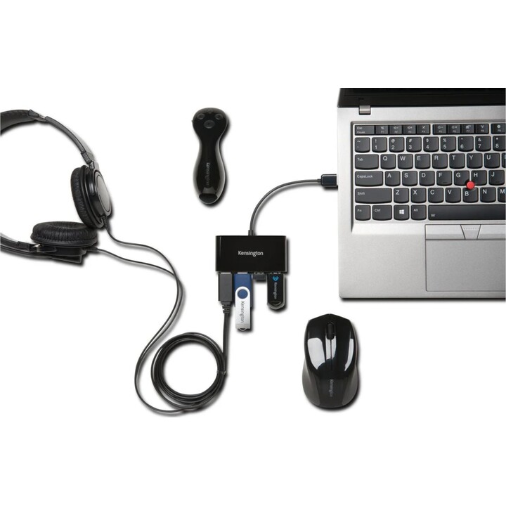 Kensington Concentrador USB 2.0 de 4 Puertos, 480 Mbit/s Negro