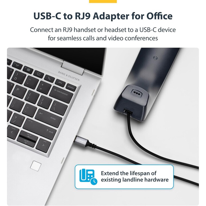 StarTech.com UR9-HEADSET-ADAPTER adaptador para cabos USB-C RJ-9 Preto