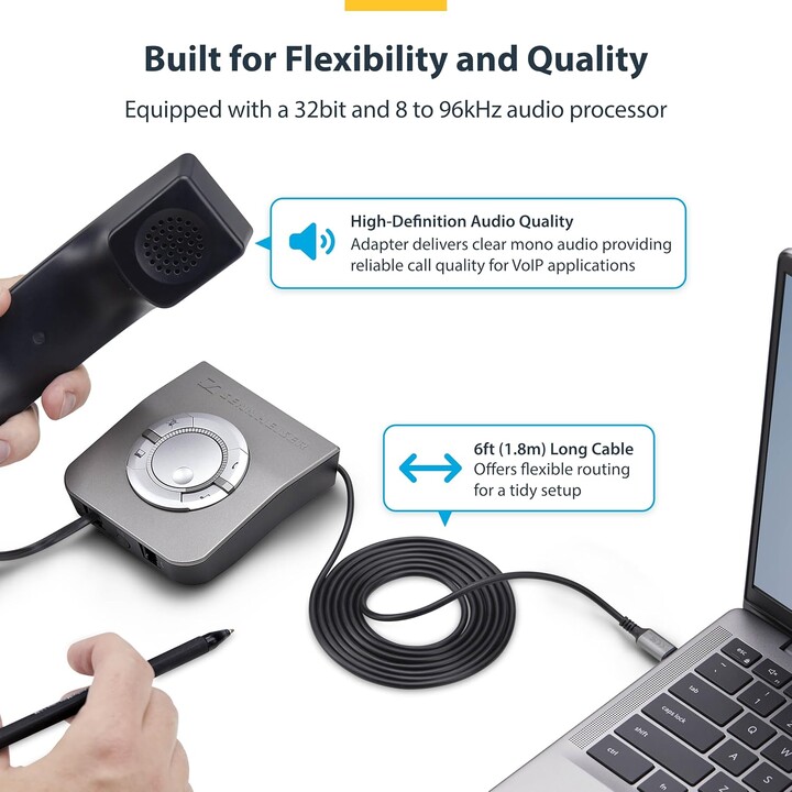 StarTech.com Adaptador USB-C a RJ9 para Auriculares con Micrófono - Adaptador USB Tipo C a RJ9 con Cable de 1,8m - Adaptador par