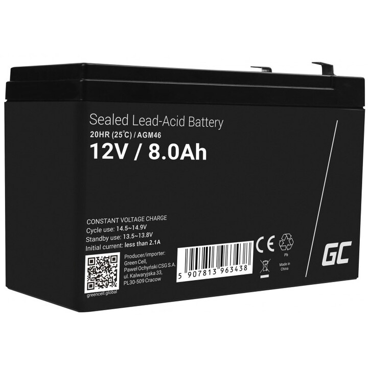 Green Cell AGM46 Sealed Lead Acid (VRLA) 8000 mAh 12 V industrial rechargeable battery