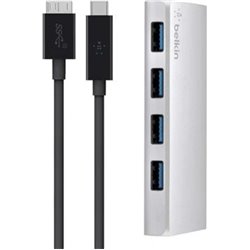 Belkin F4u088vf 4-Port USB 3.0 Hub with USB-C to Micro-B Cable, Gray