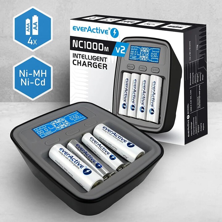 Ni-MH Akku-Ladegerät USB-C everActive NC1000MV2