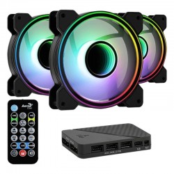 PACK 3 VENTILADORES AEROCOOL MIRAGE 12 ARGB PRO + H66F HUB + MANDO A DISTANCIA - 12CM - 1300RPM - 17.8DBA - COJINETE HIDRÁULICO 