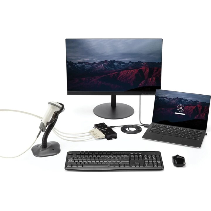 Startech Hub adaptateur série USB 4 ports vers RS232 DB9 – Rail DIN industriel et support mural