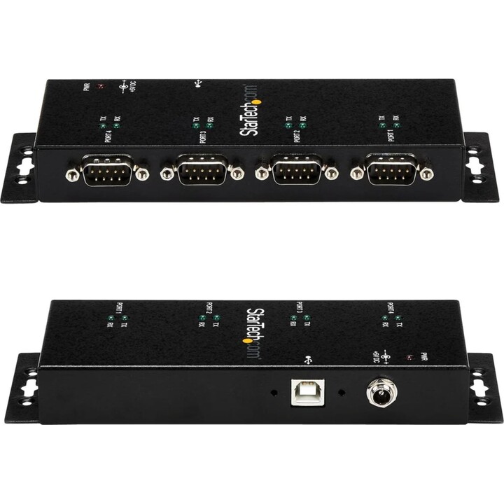 Startech Hub adaptateur série USB 4 ports vers RS232 DB9 – Rail DIN industriel et support mural