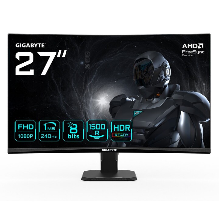 Monitor gamer curvo GIGABYTE GS27FC2 27" FHD - 1920 x 1080, 240 Hz, 1 ms, 350 cd/m², compatível com HDR, HDMI 2.0, Displayp