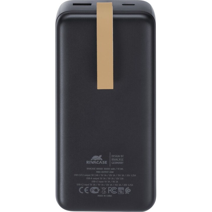 Rivacase VA1083 Power Bank (30000 mAh), nero, PD 65W, con LCD, per computer portatili