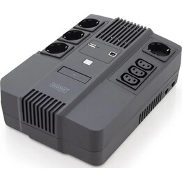 Digitus SAI todo en uno, 800 VA/480 W, LED 12 V/9 Ah x1, 4 conectores CEE 7/7, 3 conectores IEC C13, USB, RJ45