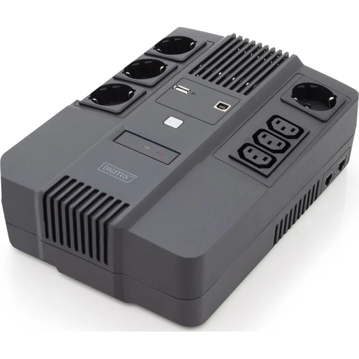 UPS Digitus All-in-One, 800 VA/480 W, LED 12 V/9 Ah x1, 4 connettori CEE 7/7, 3 connettori IEC C13, USB, RJ45
