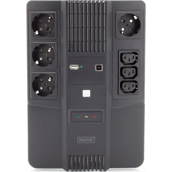 UPS Digitus All-in-One, 800 VA/480 W, LED 12 V/9 Ah x1, 4 connettori CEE 7/7, 3 connettori IEC C13, USB, RJ45
