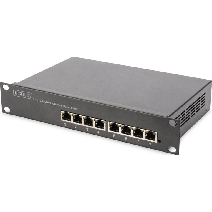 Digitus L2 Managed Gigabit Ethernet PoE Switch, 8 PoE Ports, 10-inch, 80W PoE Budget