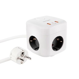 Base de 3 tomadas com interruptor + (2 USB-A + 1 TIPO-C) / GaN + PPS / PD 20W / Branco / Nanocable 10.37.0011