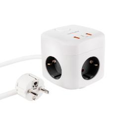 3-socket base with switch + (2 USB-A + 1 TYPE-C) / GaN + PPS / PD 20W / White / Nanocable 10.37.0011
